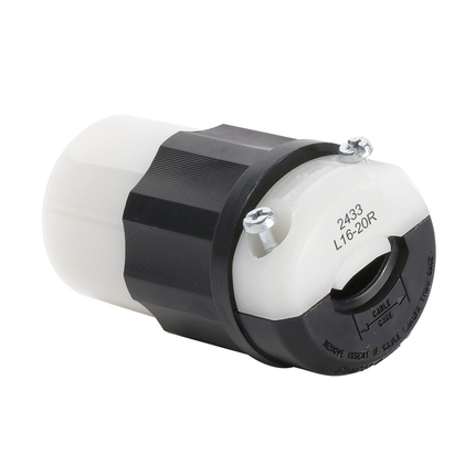 Locking Connector, 20 Amp, 480 Volt, Industrial Grade, Black & White