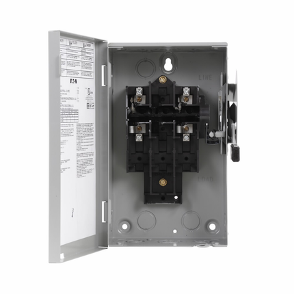 Eaton General duty non-fusible safety switch, single-throw, 30 A, NEMA 1, Indoor, Painted steel, Two-pole, Two-wire, 240 V