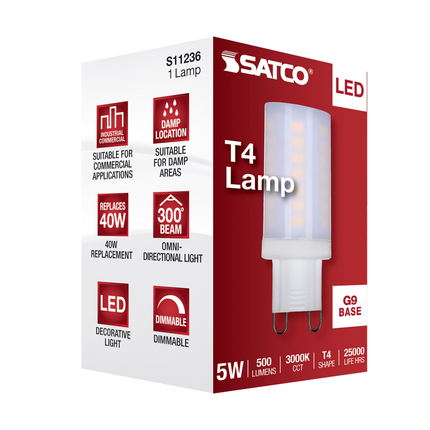 5 Watt; JCD LED; Frost; 3000K; G9 Base; 120 Volt