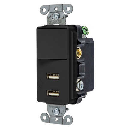 USB Charger, Combo Devices, SinglePole/Three Way Switch, 5V 3A 4-Port 15A