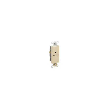 Decora Plus Single Receptacle Outlet, Commercial Specification Grade, Smooth Face, 20 Amp, 250 Volt, Back or Side Wire, NEMA 6-20R, 2-Pole, 3-Wire, Self-Grounding - Ivory
