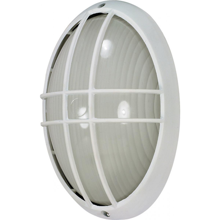 1 Light - 13" Large Oval Cage Bulkhead - Semi Gloss White Finish