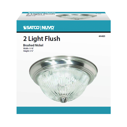 2 Light - 11" - Flush Mount - Clear Ribbed Glass, Color retail packaging