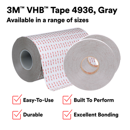 3M VHB Tape 4936, Gray, 1/4 in x 984 yd, Levelwound, 1 Roll/Case