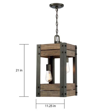Winchester - 2 Light Pendant with Aged Wood - Bronze Finish