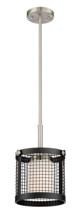 Pratt - 1 Light Mini Pendant with White Glass - Black Finish with Brushed Nickel Accents