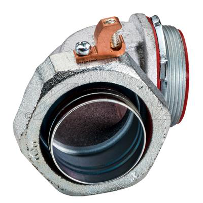 90° Liquidtight Connector with Copper Grounding Lug 1"