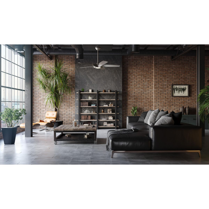 Five-blade 60" silver transitional indoor/outdoor smart ceiling fan.