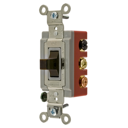 Switches and Lighting Controls, Extra Heavy Duty Industrial Grade, Toggle Switches, General Purpose AC, Double Pole Double Throw Center Off, 20A 120/277V AC, Back and Side Wired, Brown Toggle