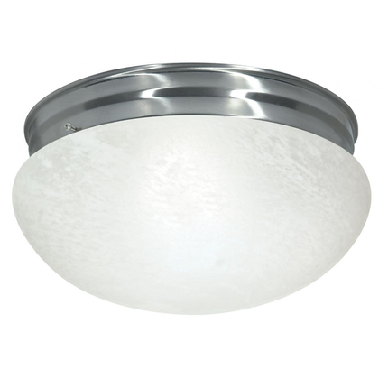 2 Light - 12" Flush with Alabaster Glass - Brushed Nickel Finish