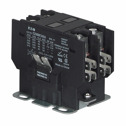 Eaton definite purpose contactor, Quick, 30A, 110/120 V, 50/60 Hz, Open with metal mounting plate, Compact, two-pole, 30A, Contactor, Two-pole, Power terminals: Box lugs posisetscrew and quick con, Non-reversing