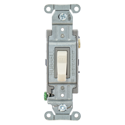 Switches and Lighting Controls, Toggle Switch, Commercial Grade, Single Pole, 15A 120/277V AC, Back and Side Wired, Light Almond