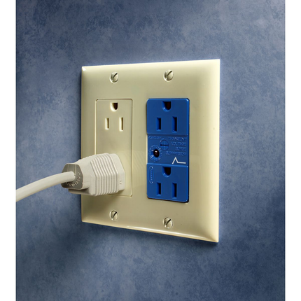Surge Protective Devices, SPIKESHIELD TVSS Duplex Receptacle with Light and Alarm, 15A 125V, 5-15R, Blue