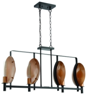 CRAFTMADE 46574-MBKSCP CANDELA 4 LIGHT ISLAND IN MATTE BLACK/SATIN COPPER