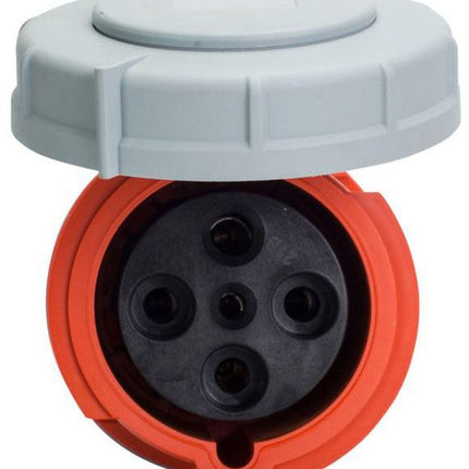 Eaton Arrow Hart pin and sleeve connector, IP69K Rated, #8 - #2 AWG, #10 - #2 AWG (Ground), #12 - #16 AWG (Pilot), 60A, 125/250V, Back wire, Orange, Nickel plated brass, IP67, Nylon, 3-pole, 4-wire, 0.66-1.5in (1.68-3.81cm), Female, Nylon