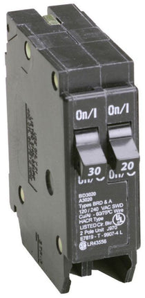 Eaton BR thermal magnetic circuit breaker,Type BD 1-Inch CTL plug-on breaker,Includes rejection tab feature,30-20 A,10 kAIC,Single-pole,120V,BD,#14-4 AWG Cu/Al,BD,Type BR Loadcenters