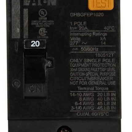 Eaton Series C complete molded case circuit breaker, G-frame, GHB, Fixed thermal, fixed magnetic trip type, Single-pole, 15A, 480Y/277 Vac, 125/250 Vdc, 14 kAIC at 277 Vac, 50/60 Hz