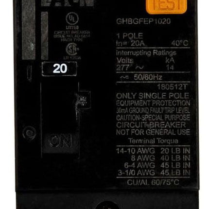 Eaton Series C complete molded case circuit breaker, G-frame, GHB, Fixed thermal, fixed magnetic trip type, Single-pole, 30A, 480Y/277 Vac, 125/250 Vdc, 14 kAIC at 277 Vac, 50/60 Hz