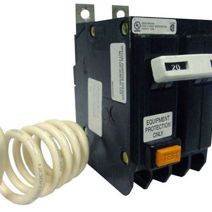 Eaton QB GFCI circuit breaker,Ground fault circuit breaker,Bolt-on mounting,20A,22 kAIC,Two-pole,120/240V,Non-Interchangeable,5 mA Trip sensitivity,QBHGF