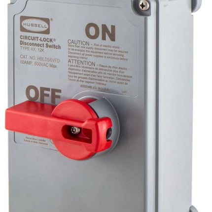 Switches and Lighting Controls, Industrial Grade, Disconnect Switches, Unfused Switch, 60A 600V AC, Screw Terminals, Gray, NEMA 4X Enclosure