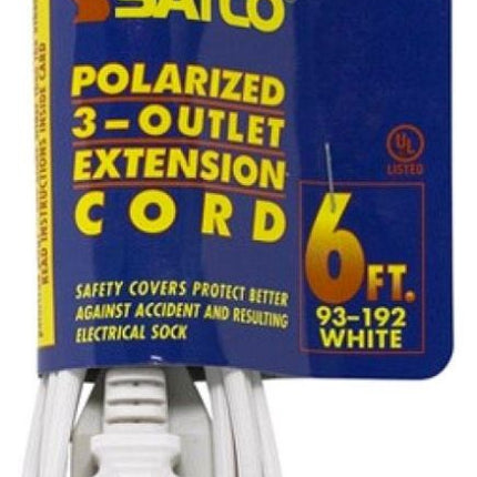 6 Foot Extension Cord; White Finish; 16/2 SPT-2; Indoor Only; 13A-125V-1625W Rating