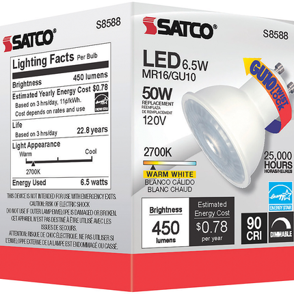 6.5 Watt; LED MR16 LED; 2700K; 40 deg. Beam Angle; GU10 base; 120 Volt