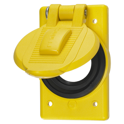 Wallplates and Boxes, Weatherproof Covers, 1-Gang, 1) 2.15" Opening, Standard Size, Yellow Polycarbonate, Device Mount