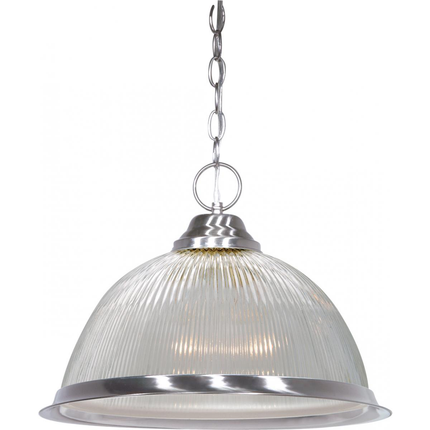 1 Light - 15" Pendant with Clear Prismatic Glass - Brushed Nickel Finish