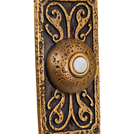 Surface Mount Designer LED Lighted Push Button in Burnished Brass