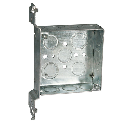 4" Square Box, Welded, 1-1/2" Deep with Nine 1/2" KO's and Five TKO's, FS, Flush Bracket