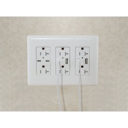 USB Charger Duplex Receptacle, 20A 125V,2-Pole 3-Wire Grounding, 5-20R, 2) 5A USB Ports, White