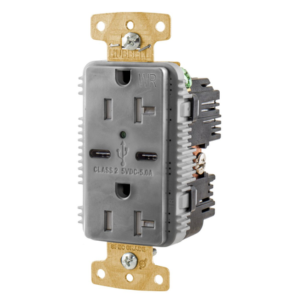 15A/125V Tamper Resistant/Weather Resistant Duplex Receptacle & Type C USB Port, Gray