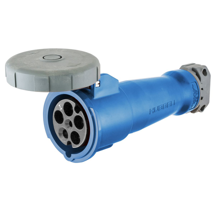 Heavy Duty Products, IEC Pin and Sleeve Devices, Industrial Grade, Female, Connector Body, 100A 3-Phase Wye 120/208V AC, 4-Pole 5-Wire Grounding, Terminal Screws, Blue, Watertight