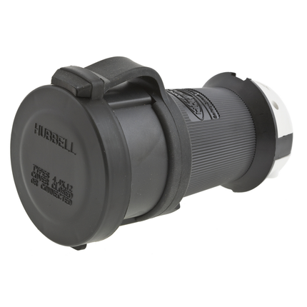 Locking Devices, Twist-Lock®, Watertight Safety Shroud, Female Connector Body, 20A 3-Phase Delta 480V AC, 3-Pole 4-Wire Grounding, L16-20R, Screw Terminal, Black and White