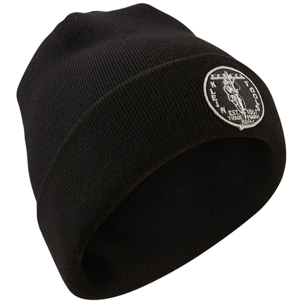 Heavy Knit Hat, Black, Vintage Patch Logo