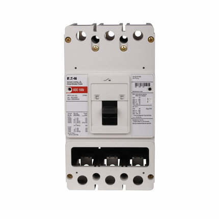 Eaton Series C complete molded case circuit breaker, K-frame, KDC, Fixed thermal, fixed magnetic trip, Three-pole, 400A, 600 Vac, 250 Vdc, 200 kAIC at 240 Vac, 100 kAIC at 480 Vac, Aluminum, Line and load, 50/60 Hz