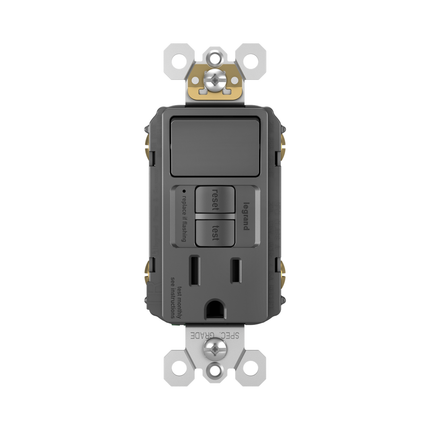 radiant® Combination Single Pole Switch and Tamper-Reistant 15A Duplex Self-Test GFCI Receptacles with SafeLock® Protection, Black