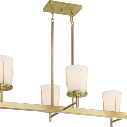 Serene; 6 Light; Island Pendant; Natural Brass Finish with Satin White Glass