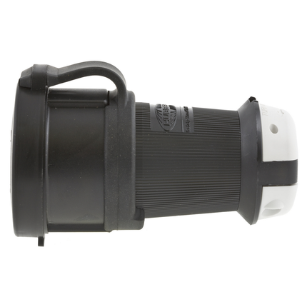 Locking Devices, Twist-Lock®, Watertight Safety-Shroud® Connector, 30A, 250V AC, 2 Pole, 3 Wire Grounding, NEMA L6-30R, Black PBT housing, White PBT clamps.