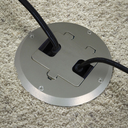 Single Gang Floor Box Kit with Recessed Duplex 15A TR Device and Adjustable Steel Box, Stainless Steel Finish