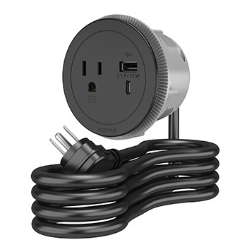 ROUND FPC, 1 OUTLET, USB, BLACK COMBO USB-A AND USB-C