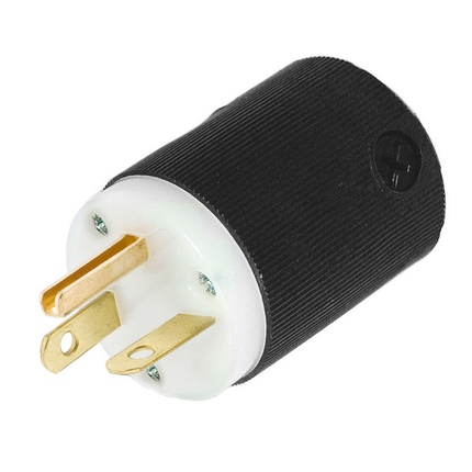Straight Blade Devices, Male Plug, Heavy Duty, Industrial/Commercial Grade, Straight, 20A 250V, 2-Pole 3-Wire Grounding, 6-20P, Black and White, Single Pack