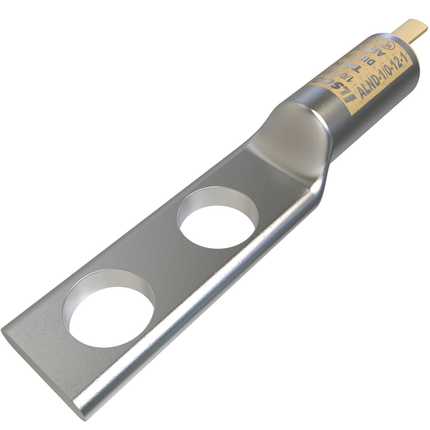 Surecrimp Aluminum Compression Lug, Conductor Size 1/0, 2 Holes, 1/2in Bolt Size, 1in Hole Spacing, Long Barrel, No Sight Window, Tin Plated, UL, CSA
