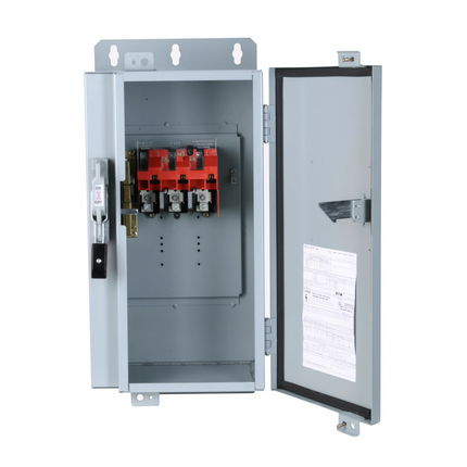 Eaton Heavy duty single-throw non-fused safety switch, Single-throw, 30A, NEMA 12, Painted galvanized steel, , Non-fusible, Two-pole, Two-wire, 3 at 240 Vac TD 1 Ph, 7.5 at 480 Vac TD 1 Ph, 10 at 600 Vac TD 1 Ph, 15 at 600 Vdc