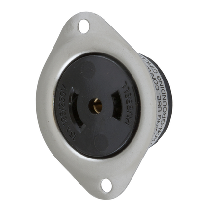 Locking Devices, Midget Twist-Lock®, Industrial, Flanged Receptacle, 15A 125/250V AC, 3-Pole 3-Wire Non Grounding, NEMA ML-3R, Screw Terminal, Stainless Steel Flange.