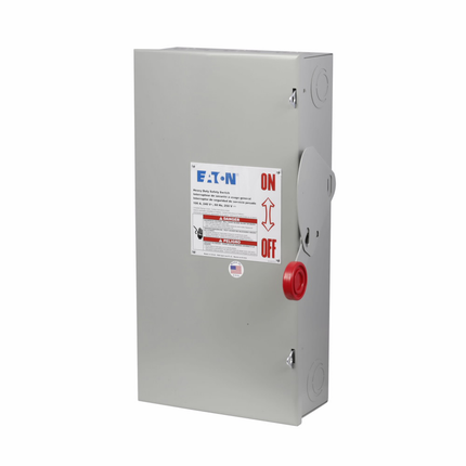 Eaton Custom single-throw fused safety switch, 100 A, NEMA 1, Painted steel, Class H, Fusible without neutral, Three-pole, Three-wire, 600 V, Max Hp: 30, 40/ 60, 75 hp (1/3PH @480, 600 V), #14-#1/0 Cu/Al