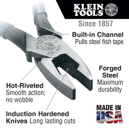 Lineman's Pliers, Fish Tape Pulling, 9-Inch