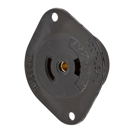 Locking Devices, Midget Twist-Lock®, Industrial, Flanged Receptacle, 15A 125/250V AC, 3-Pole 3-Wire Non Grounding, NEMA ML-3R, Screw Terminal, Black Nylon Flange.