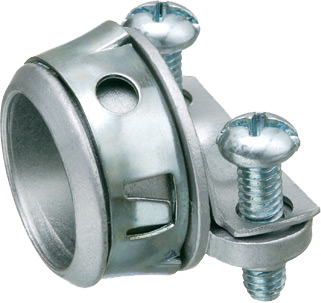 NM cable connector zinc die-cast. 2 screw clamp type. Handles combinations of NM cable from #14 to #10. Up to 3 NM cables at one time. Snap tight.