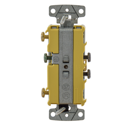 Switches and Lighting Controls, Combination Devices, Residential Grade, Decorator Series, 2) Single Pole Rockers, 15A 120V AC, Side Wired, White